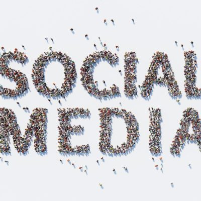 Image with the words "social media" made out of smaller items