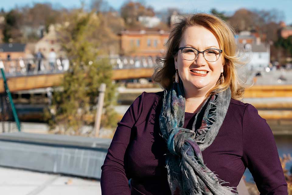 Photo of Luann Edwards on pedestrian bridge in Providence, RI