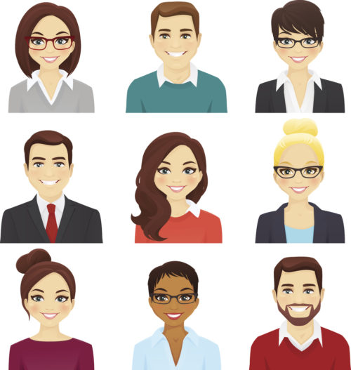 Illustration of nine different business people